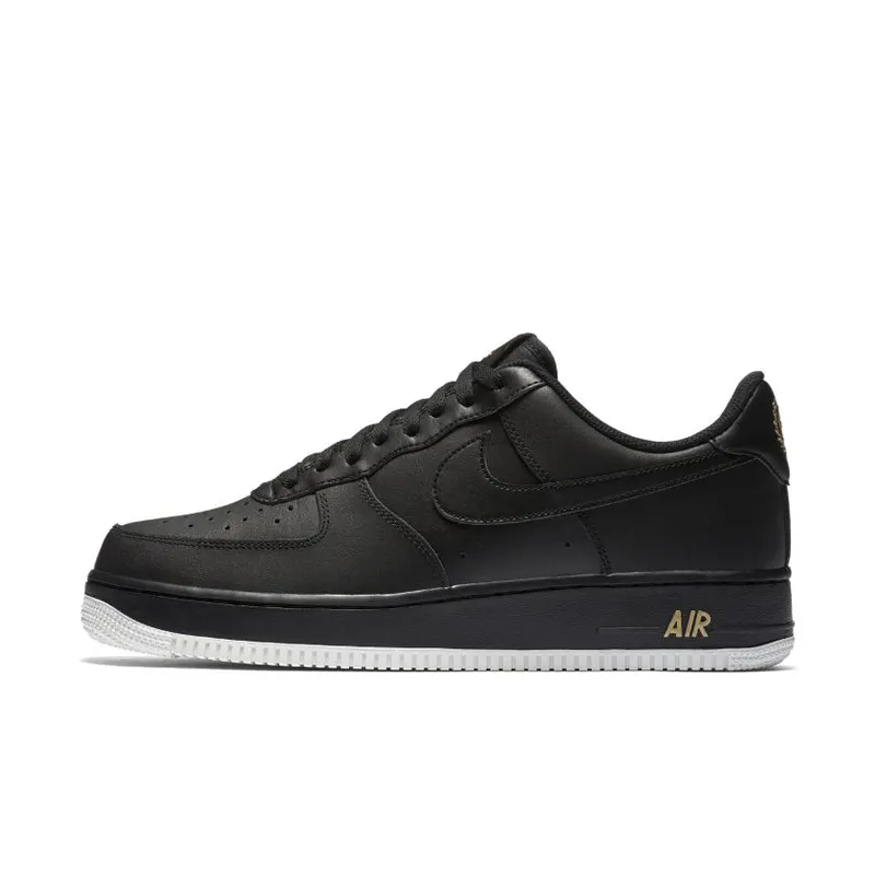 Nike Air Force 1 Low Crest Logo Black Black/Summit White-Metallic Gold (AA4083-014)