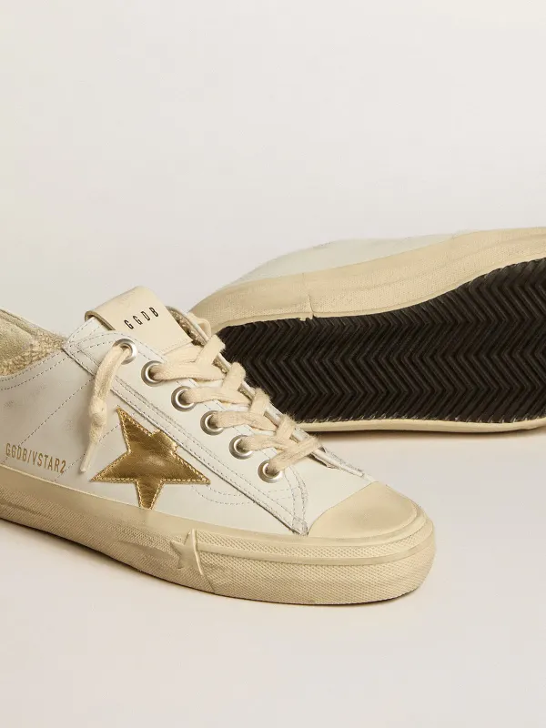 Golden Goose V-Star In White Leather With Gold Metallic Leather Star (GWF00129.F005292.10272) (4)