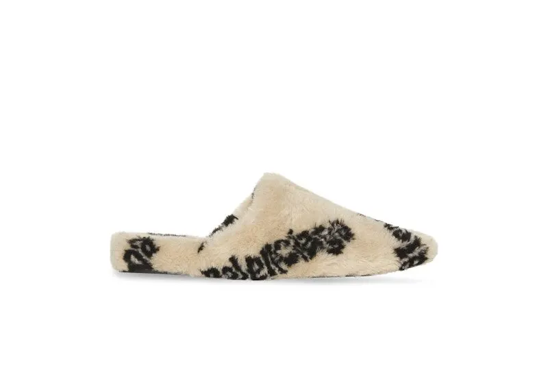 Balenciaga All Over Logo Mule Biege Teddy (714182W2L412010)