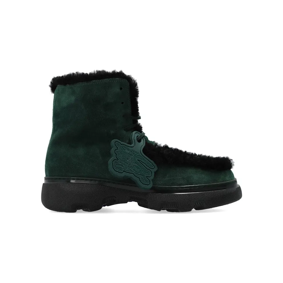 Burberry Shearling Embellished Suede Creeper Boot Green Black (8077236)