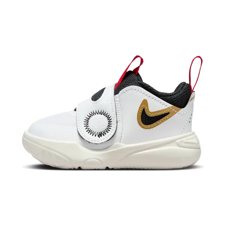 Nike Team Hustle D 11 “White / Metallic Gold / University Red / Black” (DV8995-104)