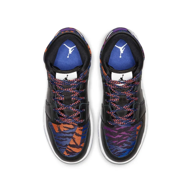 Jordan 1 Mid Multi-Color Tiger Stripe (GS) Black/White-Rush Violet-Black (AV5174-005)