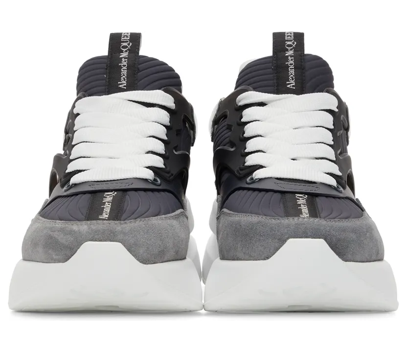 Alexander McQueen SSENSE Exclusive Grey & Navy Rib Suede Sneakers (604281WHBGP) (2)