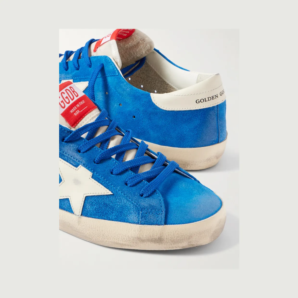 Golden Goose Super-Star Distressed Leather-Trimmed Suede Sneakers Blue (GMF00101.F008116) (5)