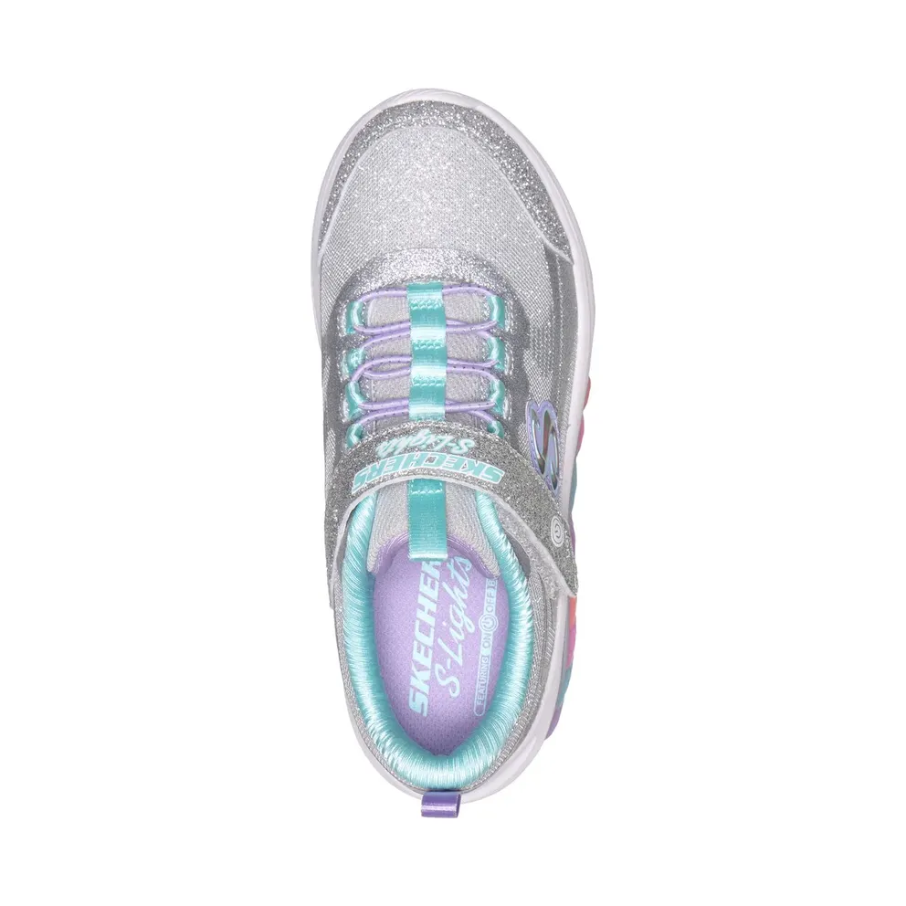 Skechers S-Lights: Rainbow Cruisers “Glitzy Glow Sneaker Silver / Blue” (303726CSLBL)