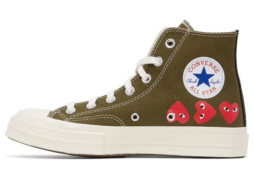 Comme des Garçons Play Khaki Converse Edition Multiple Hearts Chuck 70 High Sneakers (P1K116) (3)