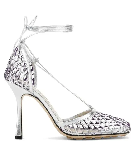 Bottega Veneta Stretched Lace-Up Sandals Silver (651388 V1BT1 5306)