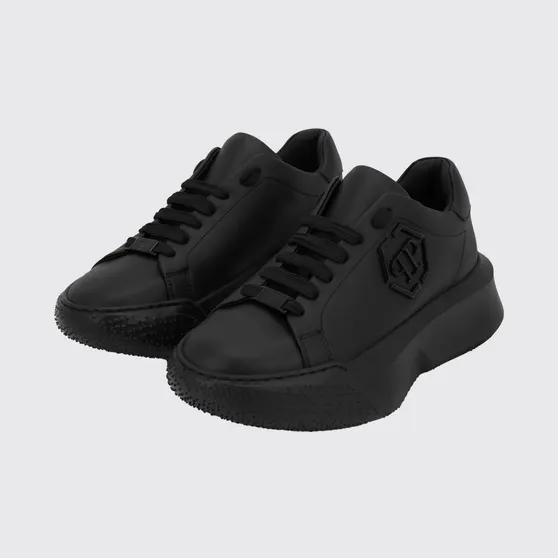 Philipp plein Low-Top Leather Sneakers with Hexagon Logo and Platform Sole Black 1 (UAFSUSC1081PLE010N0202)