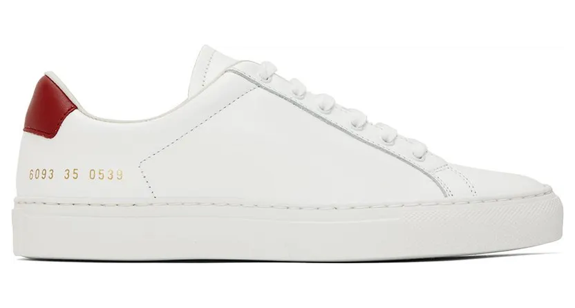 Common Projects White & Red Retro Low Sneakers (6093)