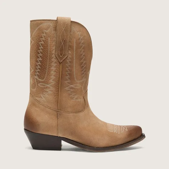Golden Goose Low Wish Star Boots In Tobacco-Colored Suede With Heel (GWF01050.F008811.55354)