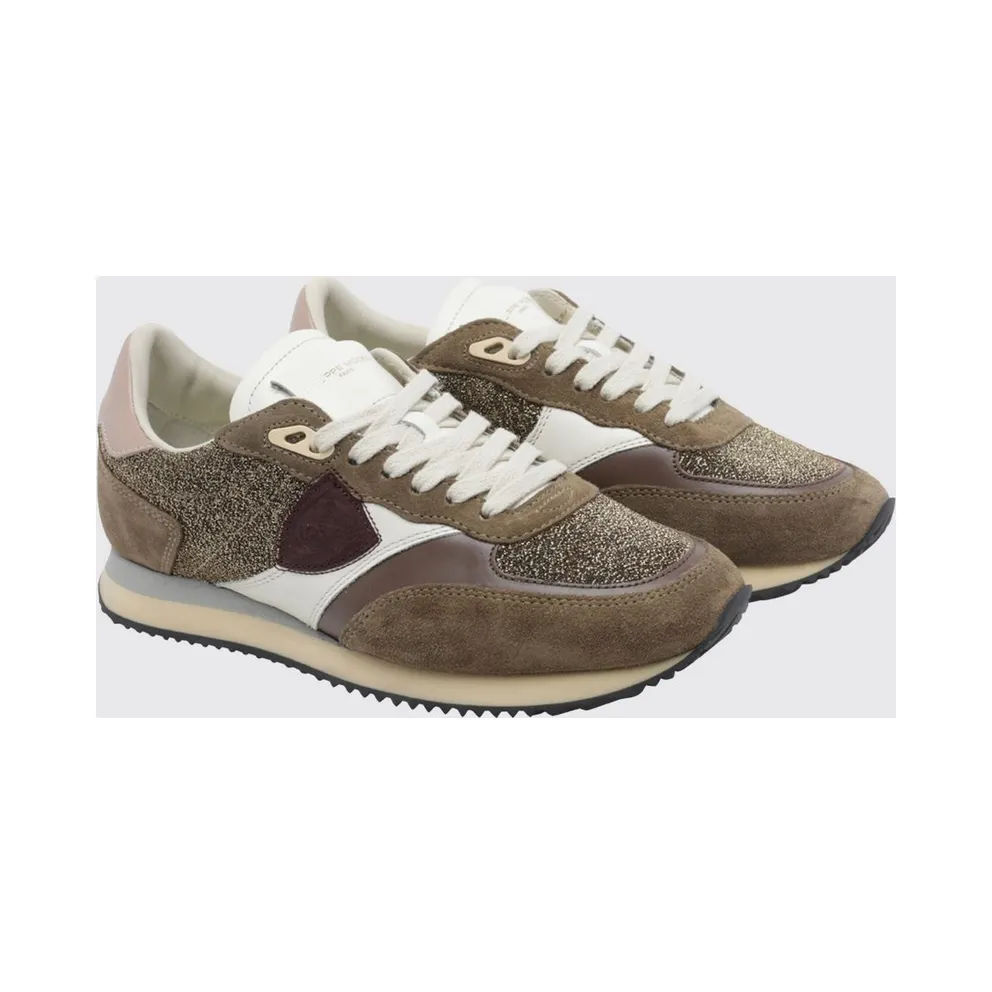 Philippe Model Blville Low-Top in Suede and Lurex with Serrated Sole Brown (BVLDGR06)