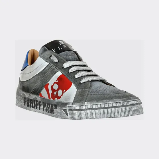 Philipp plein Retrokickz TM Suede Sneakers with Laminated Skull Print Silver (UACSUSC0207PLE010N70)