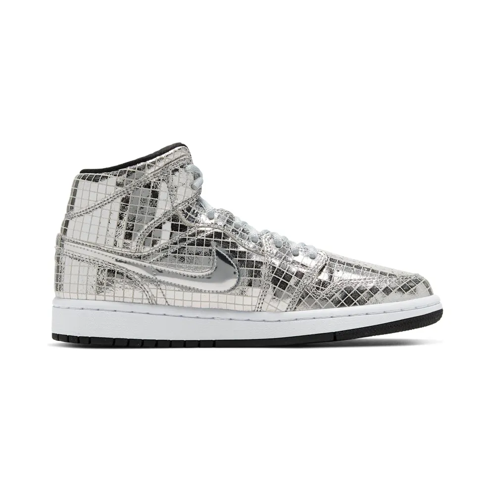 Jordan 1 Mid SE Disco Metallic Silver (W) Silver/White-Black (CU9304-001)