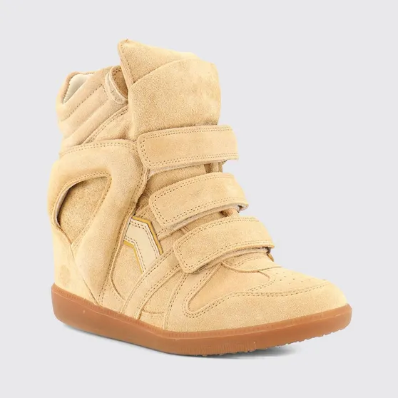 Isabel Marant Bekett High-Top Wedge Sneakers in Suede Calfskin Beige (BK0010FAC1E02SBEGW)