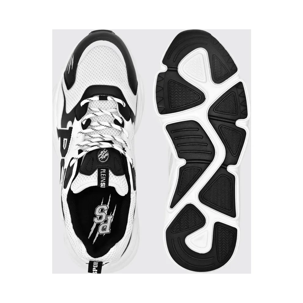 Plein Sport Low-Top in Leather and Mesh with Contrast Monogram White 2 (SADSUSC0611STE003N0127)