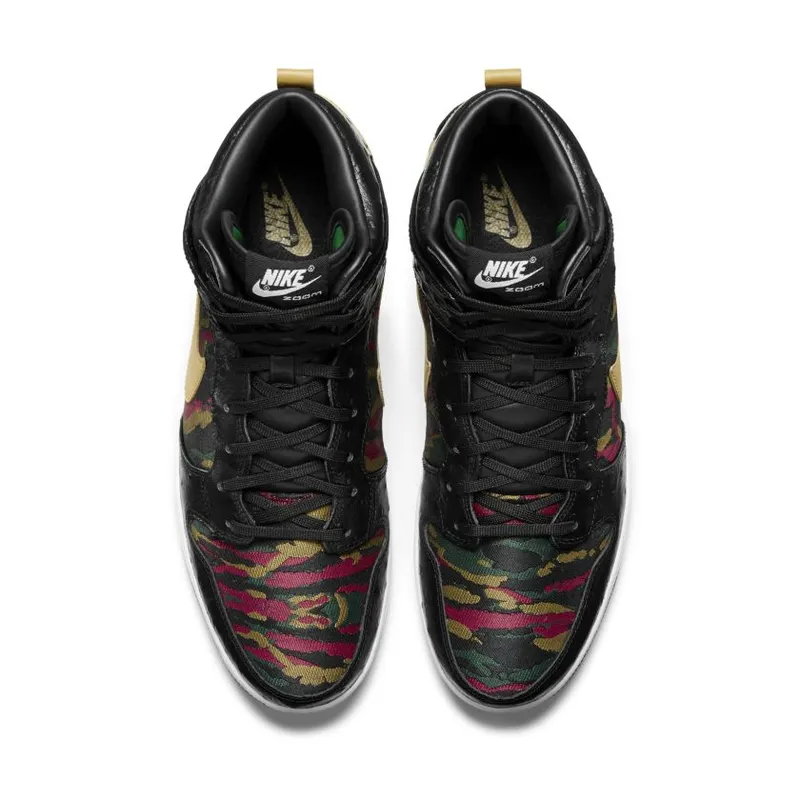 Nike Dunk CMFT Tiger Camo Black/Hyper Red-Gorge Green-Flat Gold (716714-002)