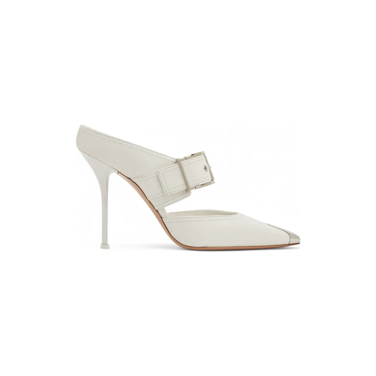 Alexander McQueen Punk Buckle Mules New Ivory Silver (709992 WHSWD 9359)