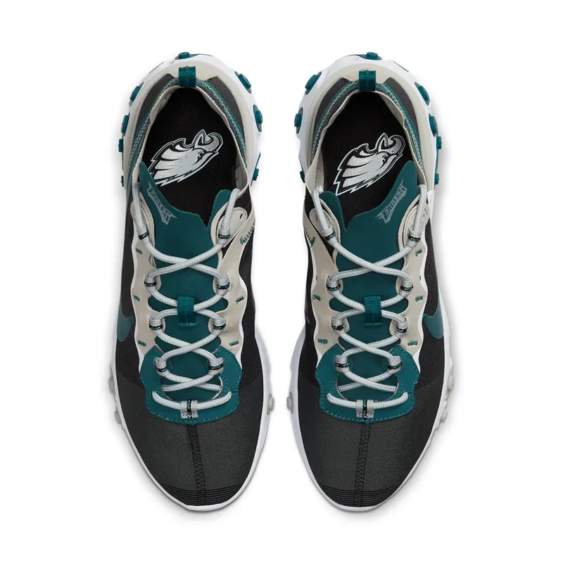 Nike React Element 55 Philadelphia Eagles Black/White-Medium Silver-Sport Teal (CK4877-001)