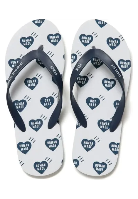 Human Made Heart Flip Flops White Navy (HM23GD126)