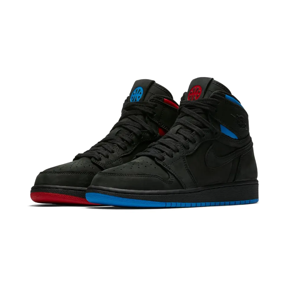 Air Jordan Nike AJ 1 Retro High OG Quai 54 Q54 Black/University Red/Italy Blue (GS) (AH1041-054)