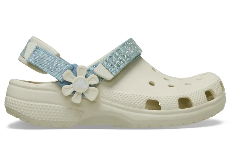Crocs Classic Denim Flower Adjustable Backstrap Clog Summit White (212511-2MD)