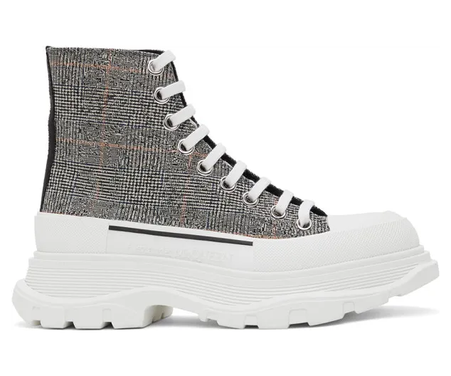 Alexander McQueen Black and White Wool Tread Slick High Sneakers (650808 W4PE1)