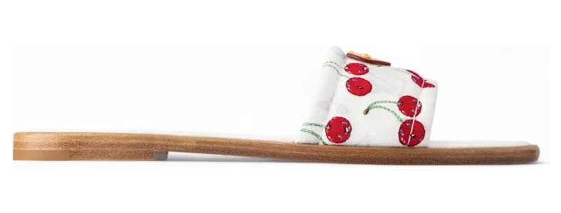 Louis Vuitton Cherry Lily Flat Mule x Takashi Murakami White (1AHM34)
