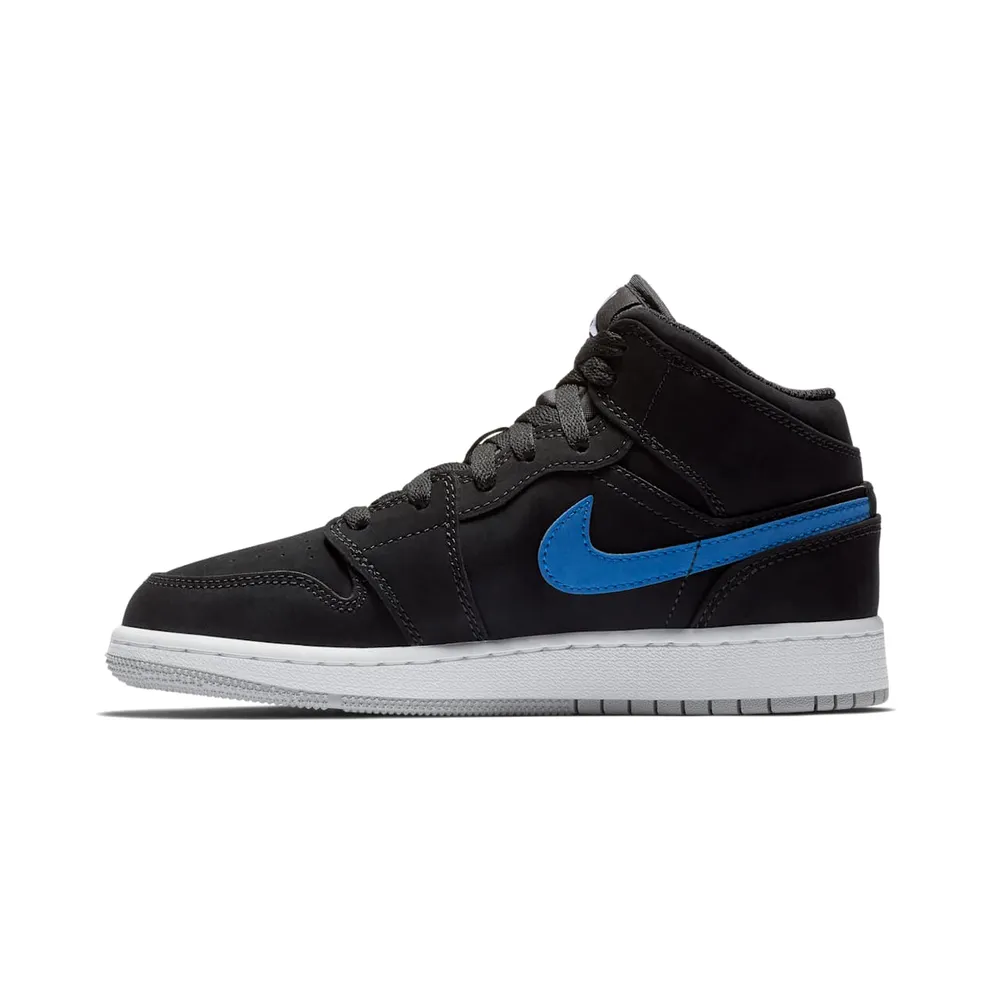 Jordan 1 Mid Multi-Color Swoosh Black (GS) Black/Varsity Red-Varsity Royal-White-Cement Grey (554725-065)