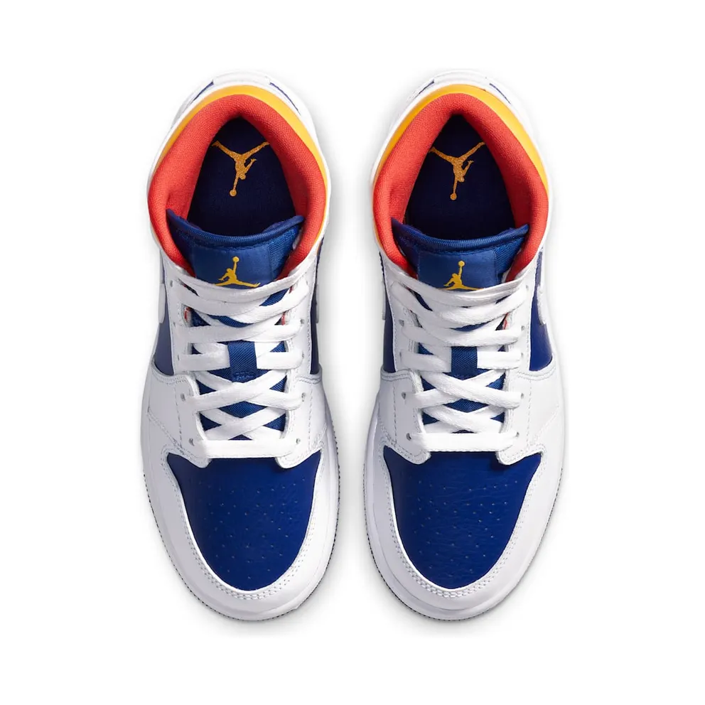 Jordan 1 Mid White Laser Orange Deep Royal Blue (GS) White/Laser Orange-Deep Royal Blue (554725-131)