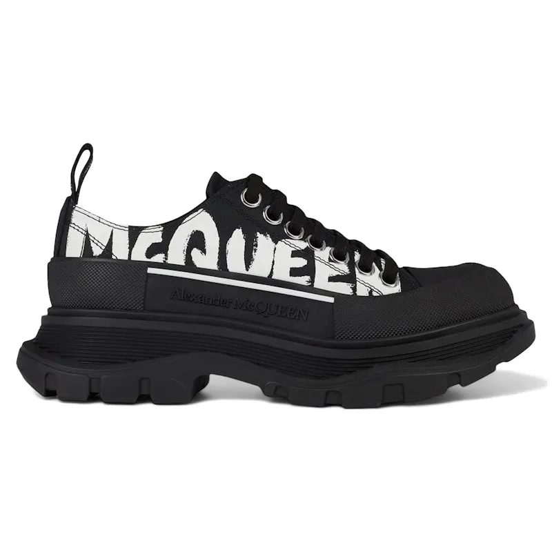 Alexander McQueen Tread Slick Low Lace Up McQueen Graffiti Logo Black White (708753 W4RQ2 1006)