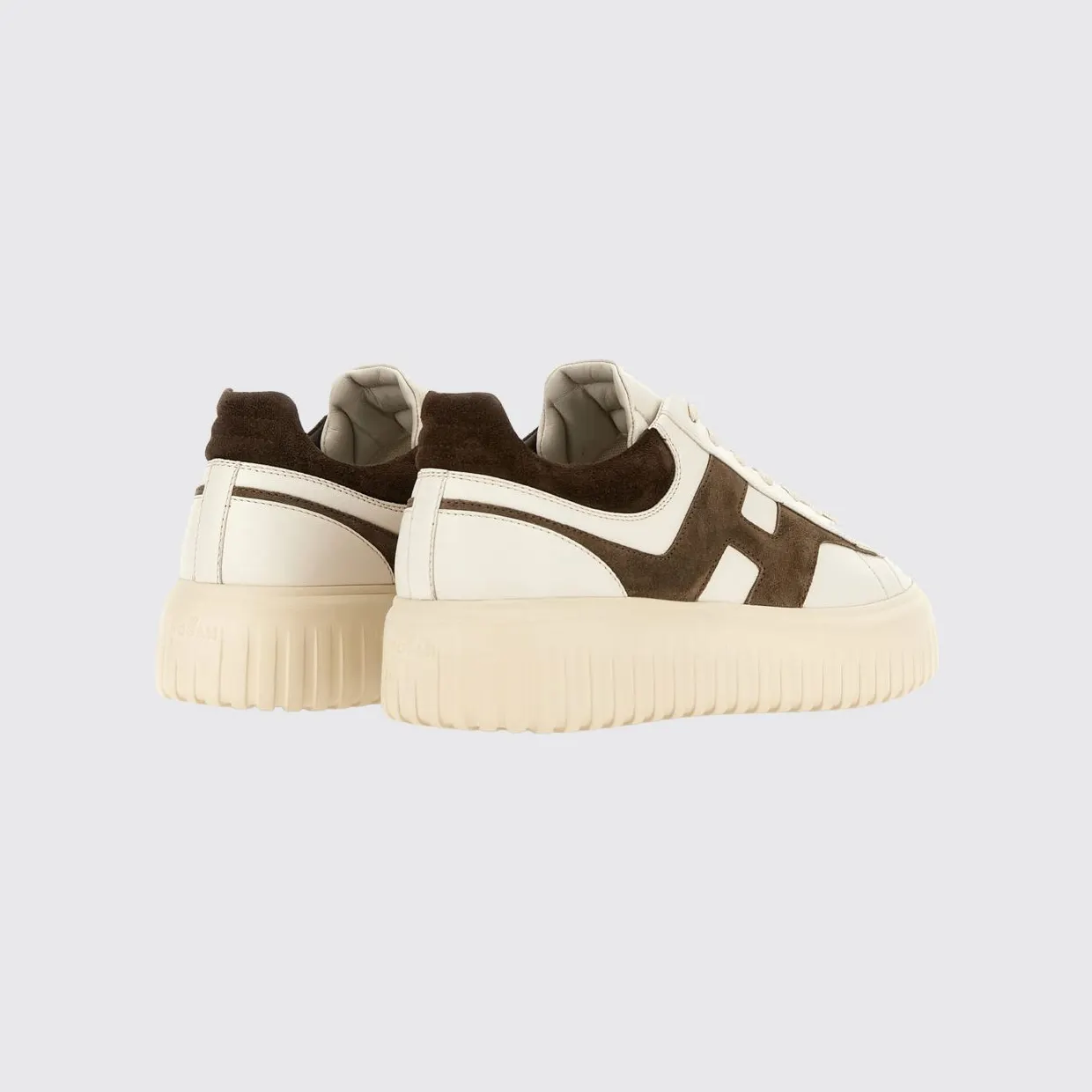 Hogan H-Stripes Leather and Suede Trainers with H Logo and Platform Sole White 1 (HXM6450FE91N1M762F) (2)