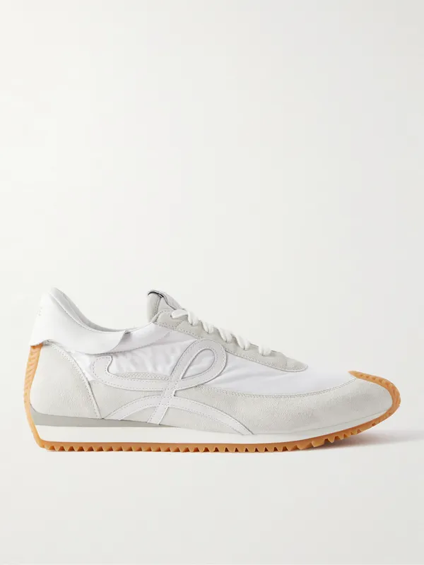 Loewe Flow Runner Leather-Trimmed Suede and Nylon Sneakers White (M816282X99)