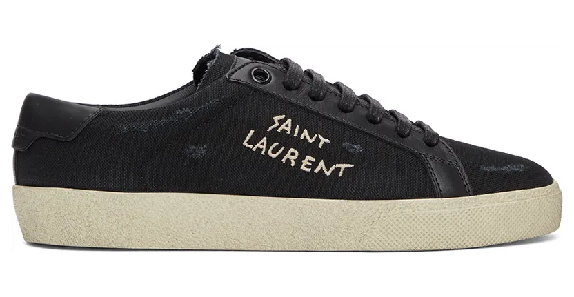 Saint Laurent Black Court Classic SL/06 Embroidered Sneakers (610648 GUP50)