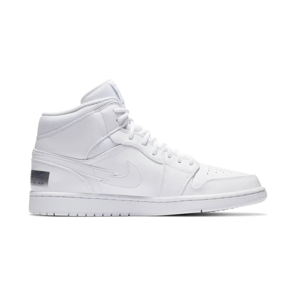 Jordan 1 Mid SE Nike Swoosh On Tour (2020) White/White-Gym Red-White (CW7589-100)