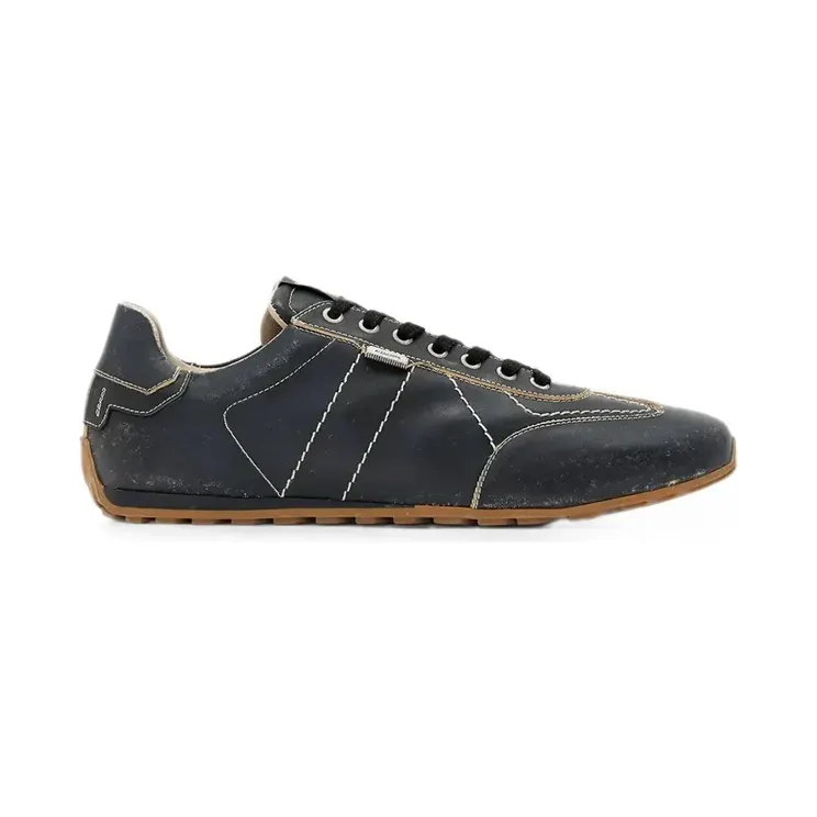 AllSaints Liam leren met contrasterende stiksels “Black” (M043FE)