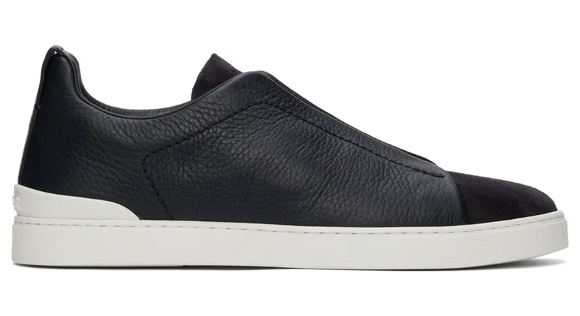Ermenegildo Zegna Navy Suede & Calfskin Triple Stitch Sneakers (LHRHS-A4667X)