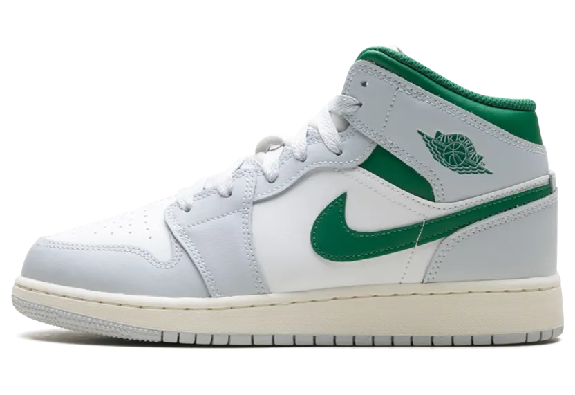 Jordan 1 Mid GS “White Pure Platinum Pine Green” (DQ8423-142)