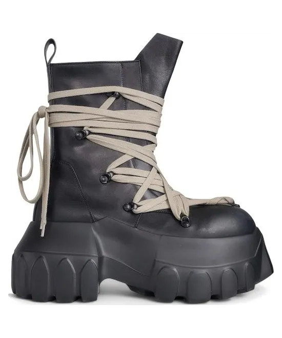 Rick Owens Hollywood Megalace Mega Tractor Boot Black (RU01E5867 LOOW1 99)