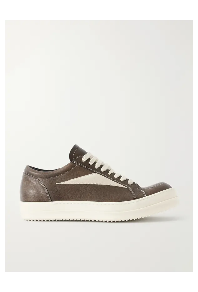 Rick Owens Vintage Sneaks Suede-Trimmed Full-Grained Leather Brown (RR02F4897)