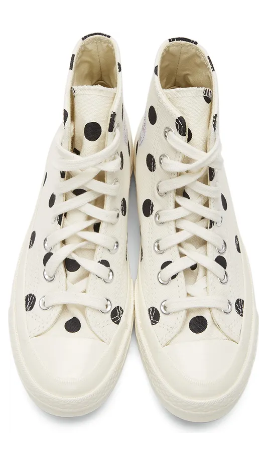 Comme des Garçons Play White Converse Edition Polka Dot Heart Chuck 70 High Sneakers (P1K115) (5)