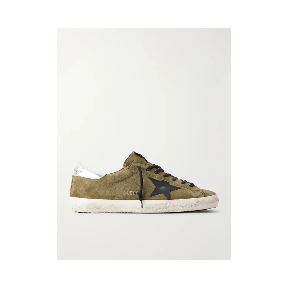 Golden Goose Super-Star Distressed Leather-Trimmed Suede Dark green (GMF00101.F008697)