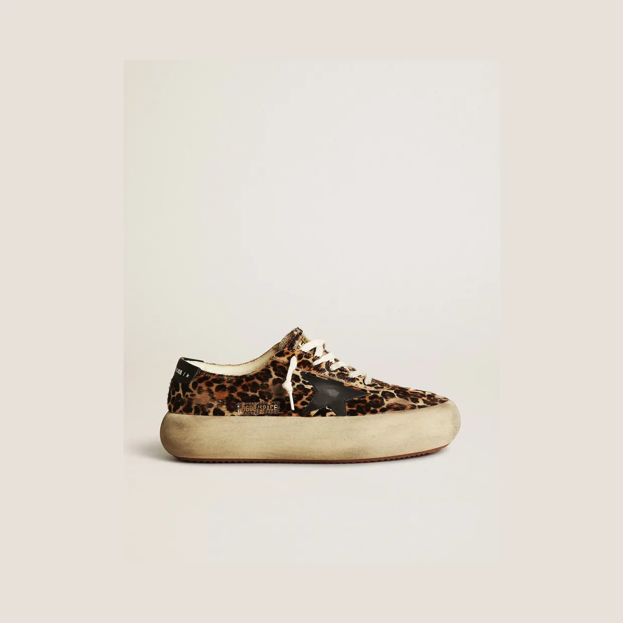 Golden Goose Space-Star In Leopard Print Pony Skin With Black Star (GWF00378.F003305.81472)