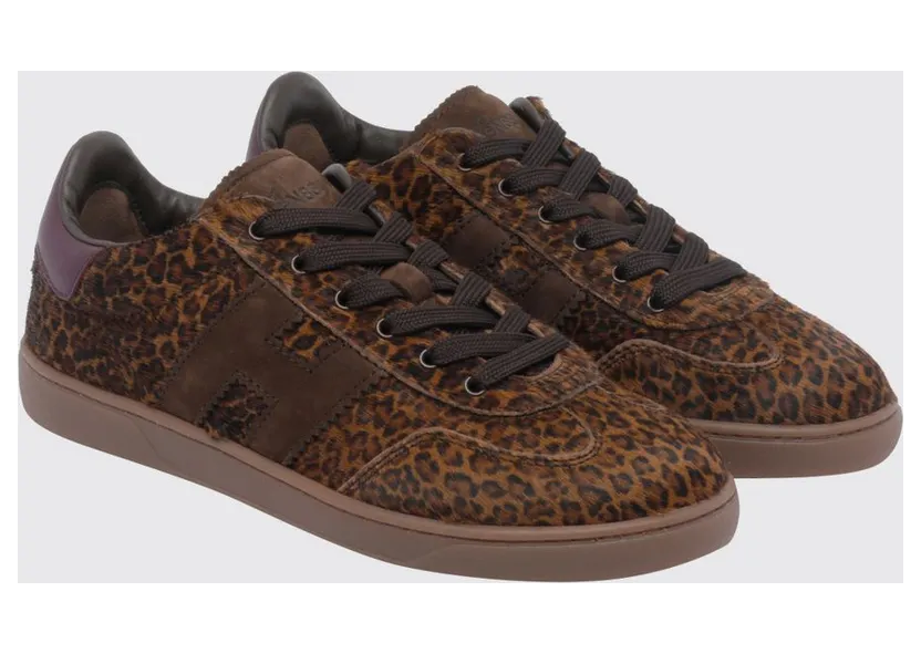 Hogan Cool Animal-Print Pony Hair Sneakers with Side H Logo Application Brown (HXW6470FB6CVHP0R1Z)