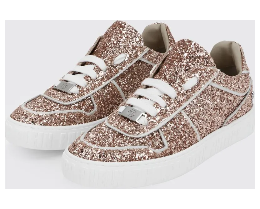 Philipp plein Low Top Glitter Technical Fabric Sneakers with Embroidery Pink (AAASWSC2243PTE003N23)