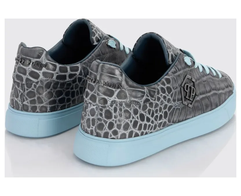 Philipp plein Crocodile-Print Leather Low-Top Sneakers with Hexagon Logo Turquoise (FAFSUSC1030PLE010N08) (2)