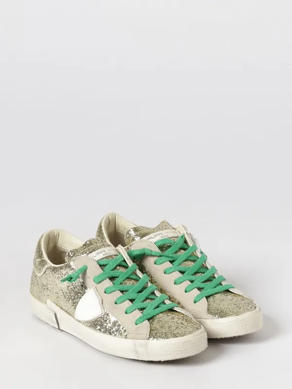 Philippe Model Low-Top Sneakers in Leather and Fabric with Glitter and Embroidery Gold (PRLDGG08)