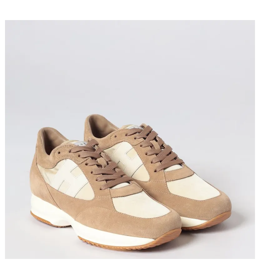 Hogan Interactive Sneakers in Suede and Nylon Beige (HXM7130GC80V4R0RWN)