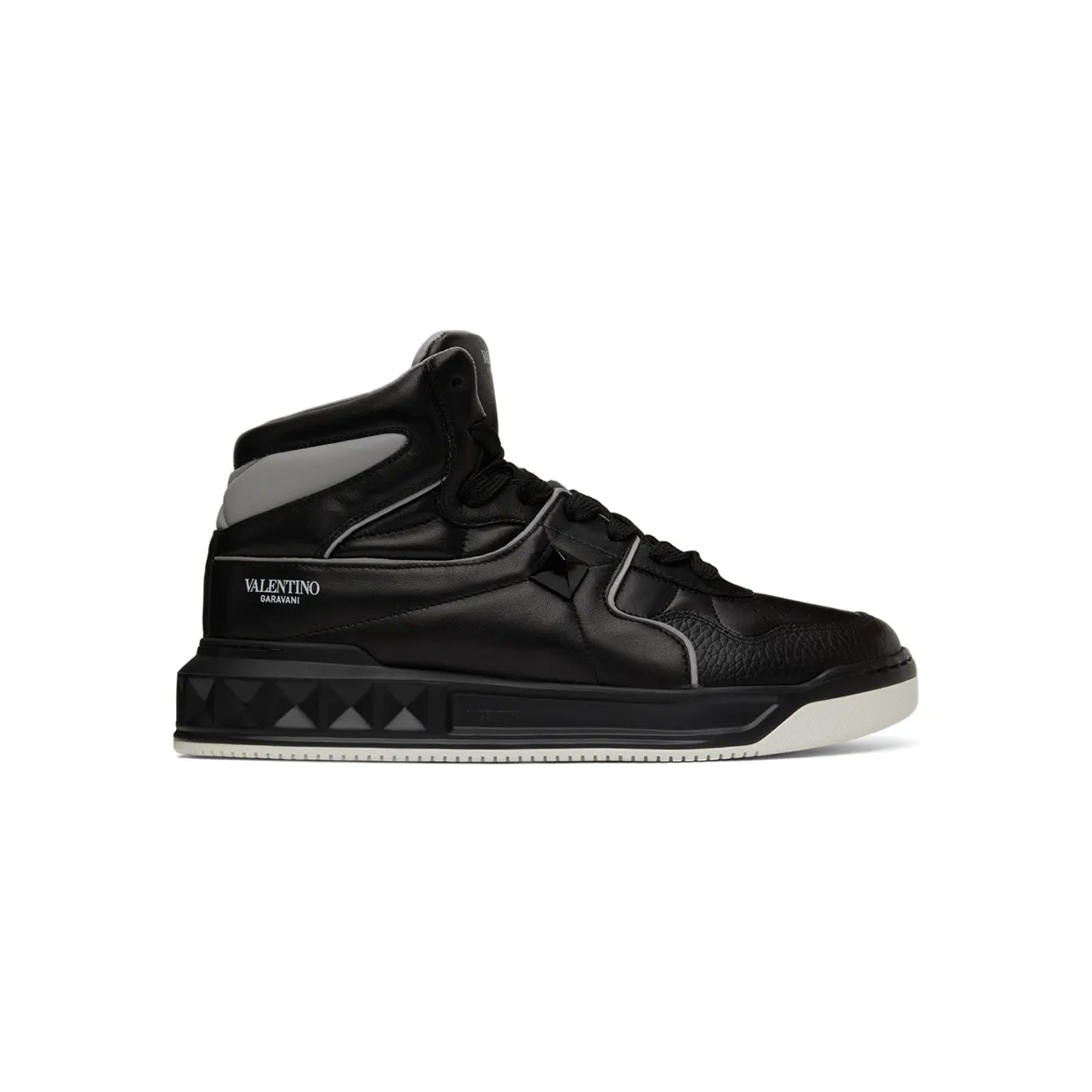 Valentino Garavani Black & Grey Nappa One Stud Sneakers (XY2S0E63NWN)