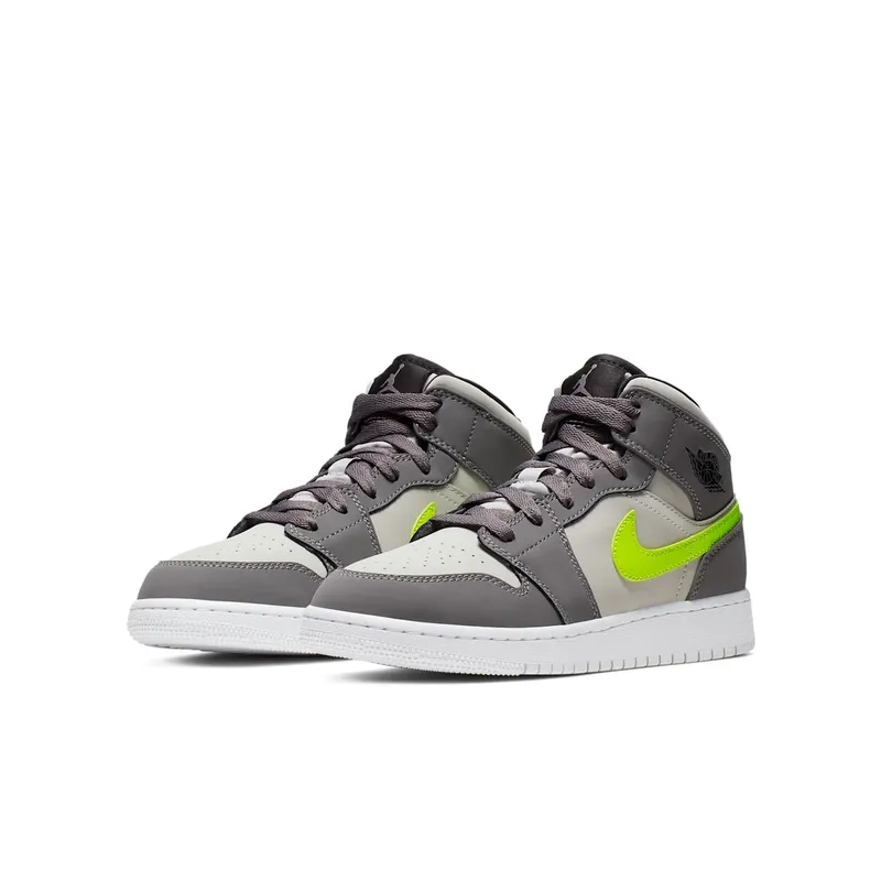 Jordan 1 Mid Gunsmoke Volt (GS) Gunsmoke/Volt-Neutral Grey-White-Black (554725-072)