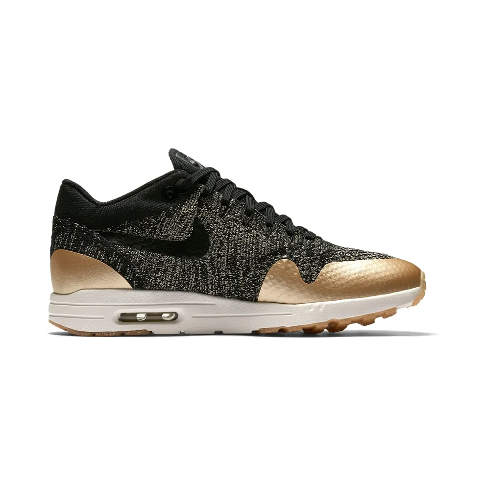 Nike Air Max 1 Ultra Flyknit Metallic Gold (W) Black/Metallic Gold-White (881195-001)